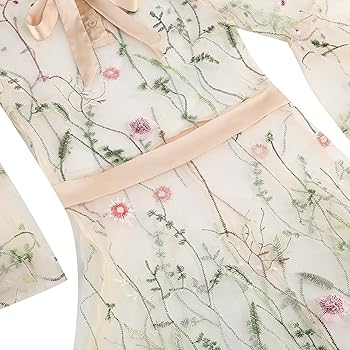 Amazon.com: Women Sheer Mesh Floral Embroidery A-Line Dress